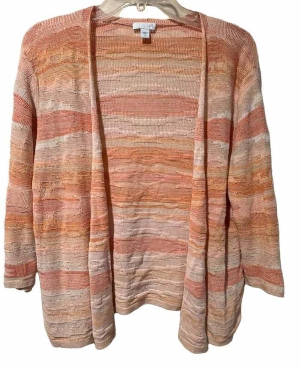 J. Jill 3/4 Sleeve Multicolor Cotton & Linen Cardigan Sweater